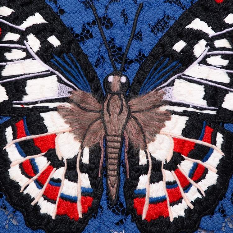 Pre Owned Gucci Blue Floral Lace Butterfly Applique Detail top XL