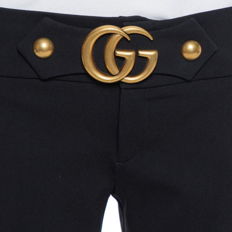 Pre Owned Gucci Black Knit GG Hardware Detail Stretch Mid-Rise Pants M