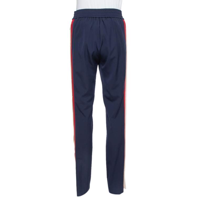 Pre Owned Gucci Navy Blue Wool Side Button Detail Trousers S