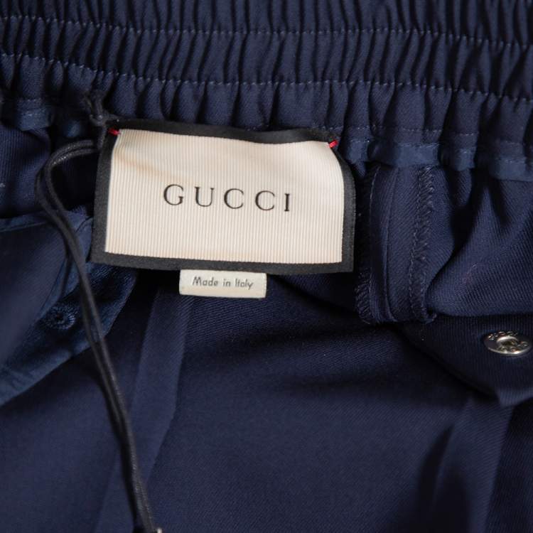 Pre Owned Gucci Navy Blue Wool Side Button Detail Trousers S