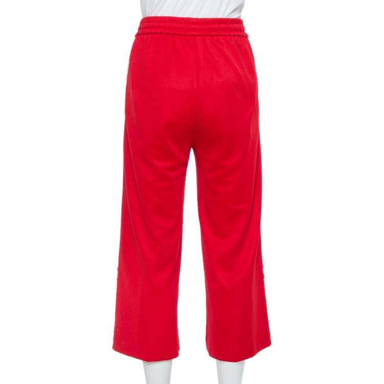Pre Owned Gucci Red Knit Side Stripe & Floral Applique Detail Culottes XS