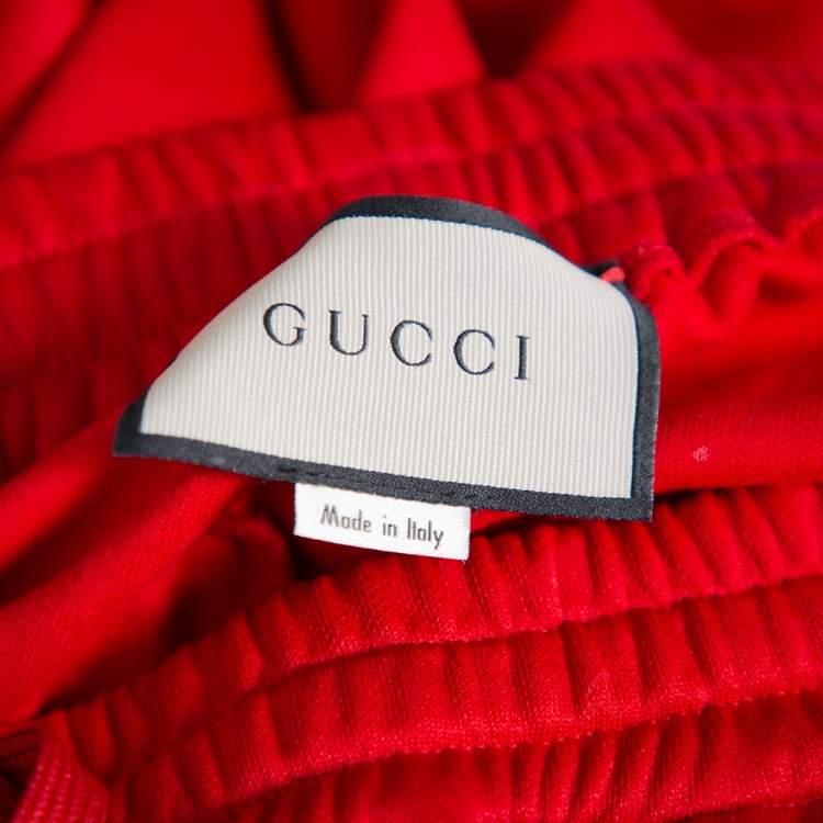 Pre Owned Gucci Red Knit Side Stripe & Floral Applique Detail Culottes XS