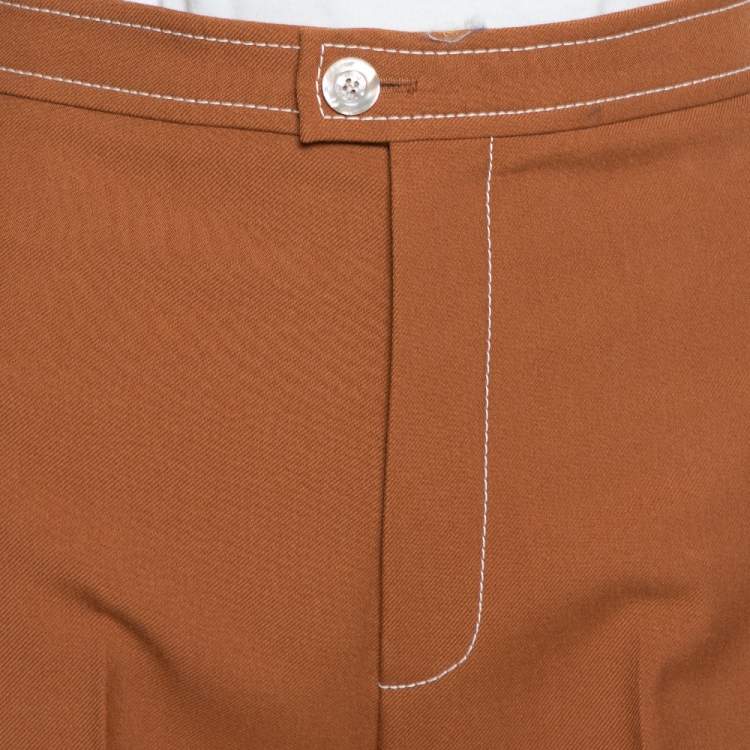 Pre Owned Gucci Brown Wool Contrast Zip Detail Straight Leg Trousers S