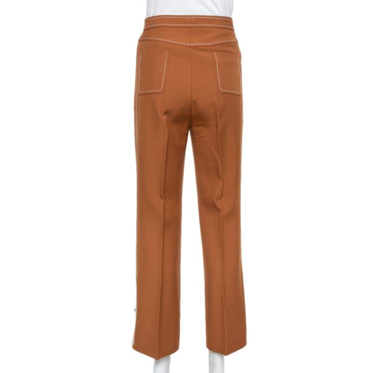 Pre Owned Gucci Brown Wool Contrast Zip Detail Straight Leg Trousers S
