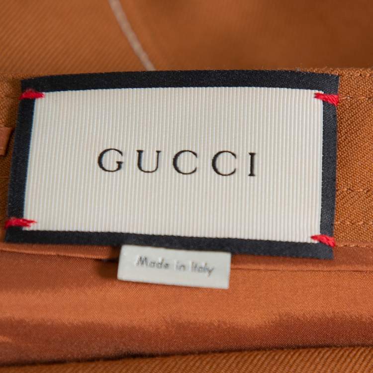 Pre Owned Gucci Brown Wool Contrast Zip Detail Straight Leg Trousers S