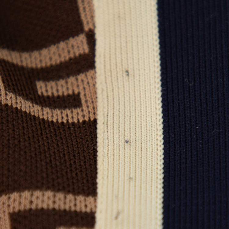 Pre Owned Gucci Brown Logo Intarsia Knit Side Stripe & Applique Detail Mid-Rise Trousers XS