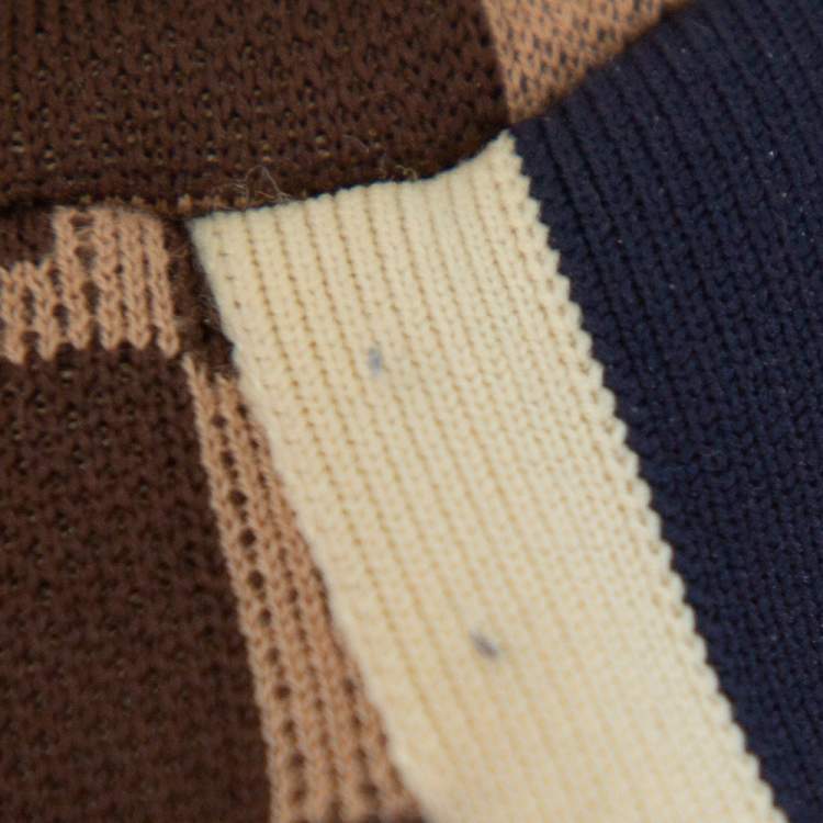Pre Owned Gucci Brown Logo Intarsia Knit Side Stripe & Applique Detail Mid-Rise Trousers XS