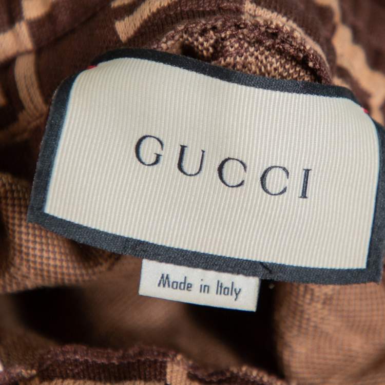 Pre Owned Gucci Brown Logo Intarsia Knit Side Stripe & Applique Detail Mid-Rise Trousers XS
