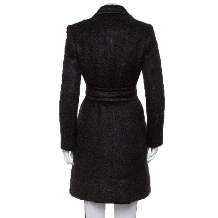 Pre Owned Gucci Black Mohair Belted Coat M