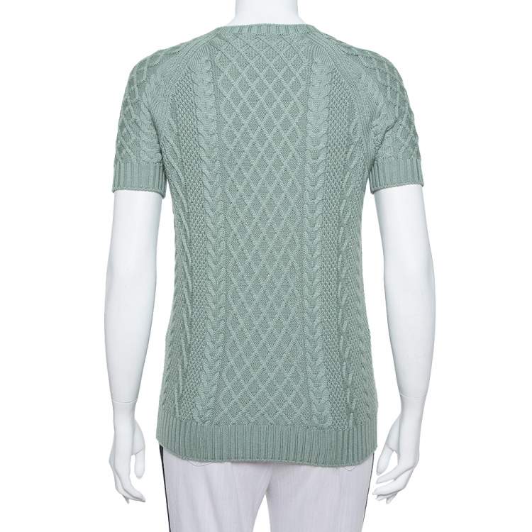 مملوكة مسبقًا Gucci Pastel Green Cable Knit Short Sleeve Sweater S