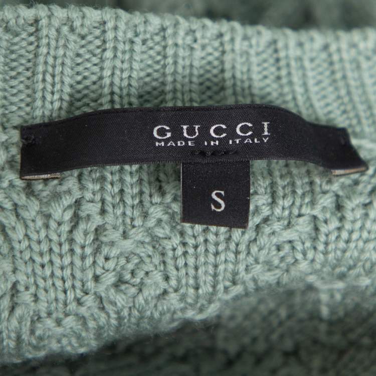 مملوكة مسبقًا Gucci Pastel Green Cable Knit Short Sleeve Sweater S