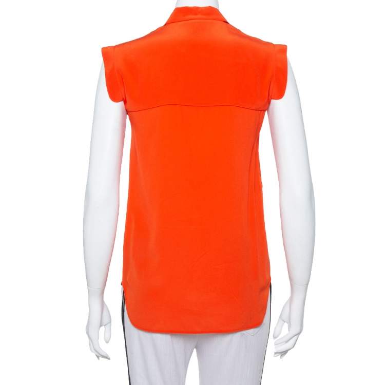 مملوكة مسبقًا Gucci Orange Silk Sleeveless Shirt S