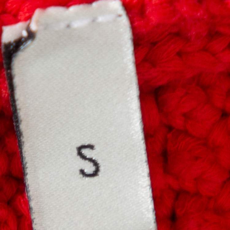 Pre Owned Gucci Red Knit Contrast Trim Detail Open Front Belted Cardigan S