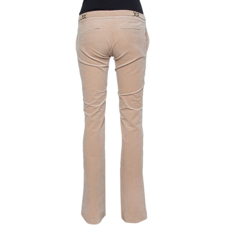 Pre Owned Gucci Beige Velvet Bootcut Trousers S