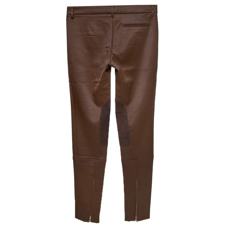 Pre Owned Gucci Brown Cotton & Wool Leather Patch Detail Paneled Tapered Trousers S