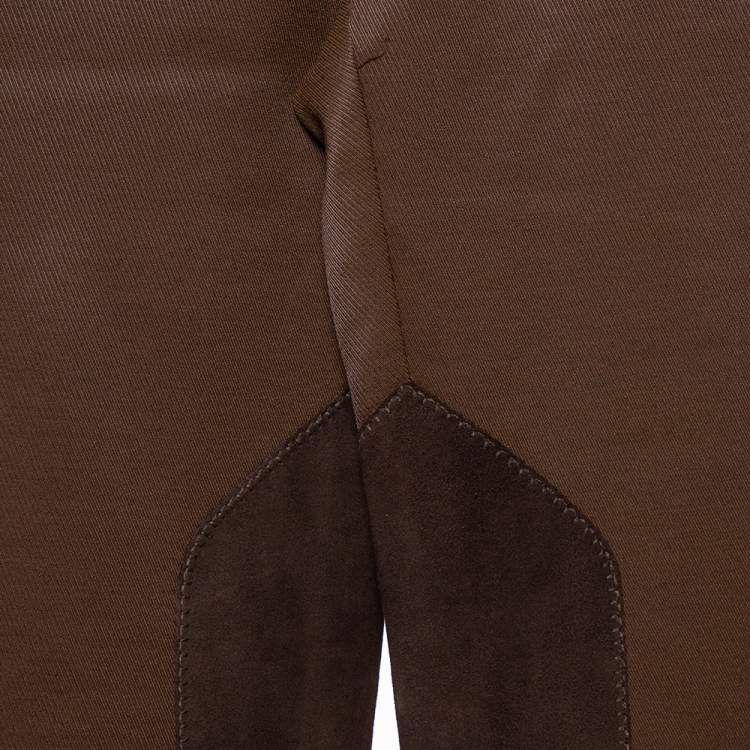 Pre Owned Gucci Brown Cotton & Wool Leather Patch Detail Paneled Tapered Trousers S