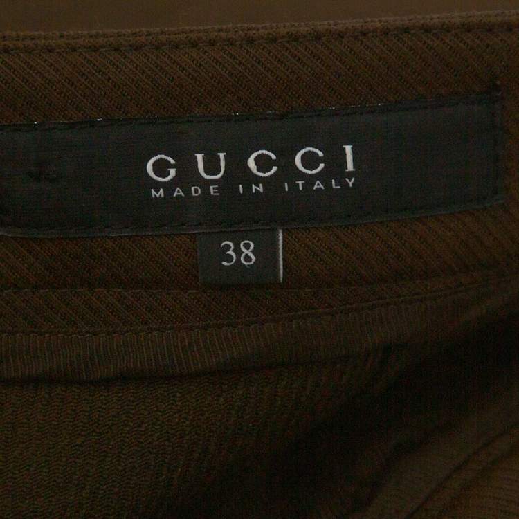 Pre Owned Gucci Brown Cotton & Wool Leather Patch Detail Paneled Tapered Trousers S