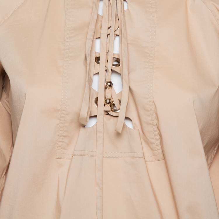 مملوكة مسبقًا Gucci Beige Cotton Criss Cross Tie Detail Top M