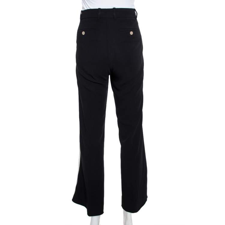 Pre Owned Gucci Black Crepe Side Stripe Detail Bootcut Trousers S