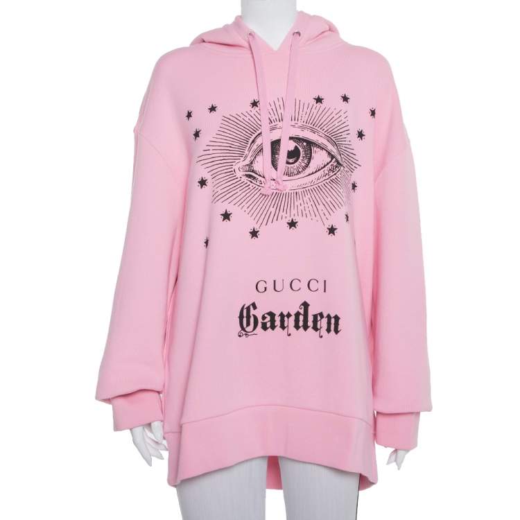 Gucci Garden Pink Eye Print Detail Oversized Hooded Sweatshirt XL Gucci ...