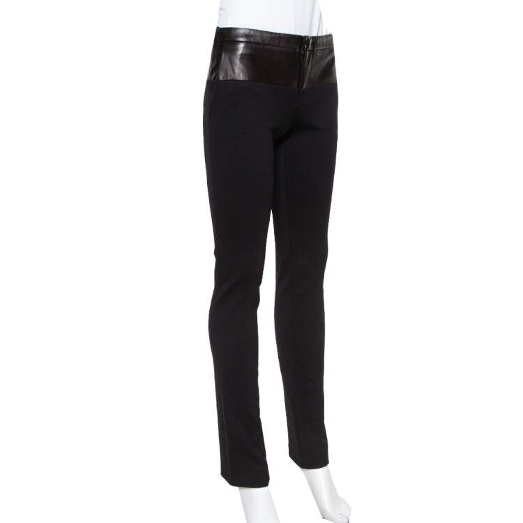 Pre Owned Gucci Black Leather & Synthetic Straight Pants S