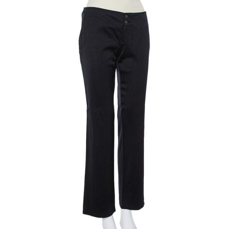 Pre Owned Gucci Navy Blue Wool Straight Leg Trousers M