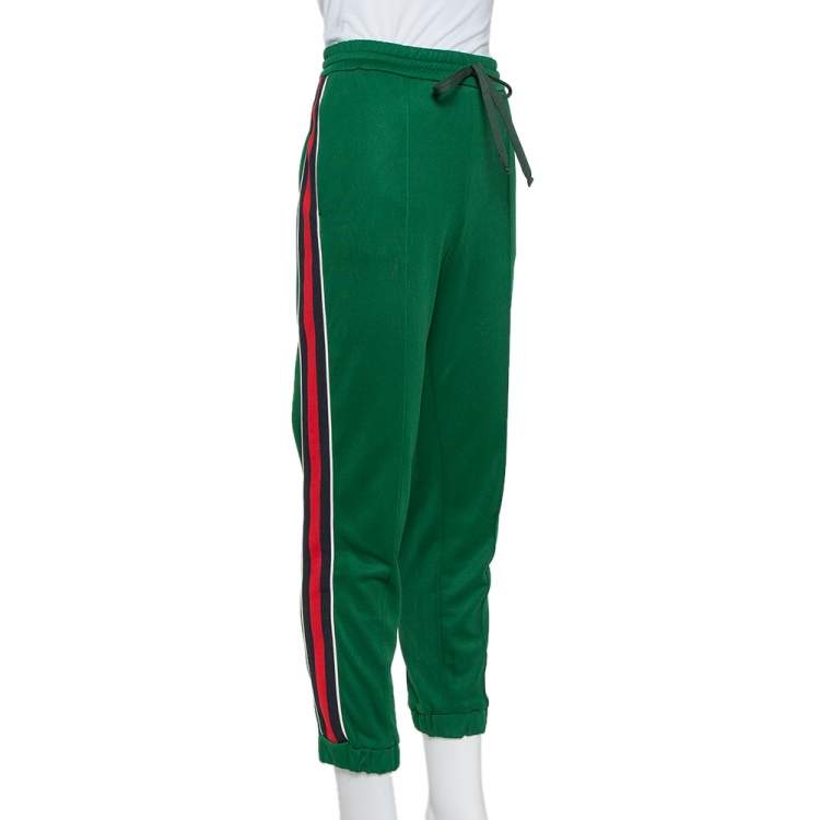 Pre Owned Gucci Green Knit Side Stripe Detail Technical Track Pants L