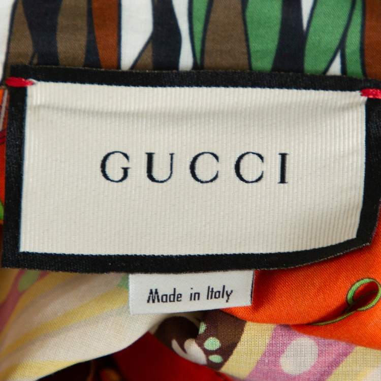 Pre Owned Gucci Multicolor Printed Cotton Belted Tiered Midi Dress L