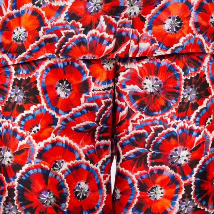 Pre Owned Gucci Red Garden Printed Silk Camisole & Wide Leg Pants Set S