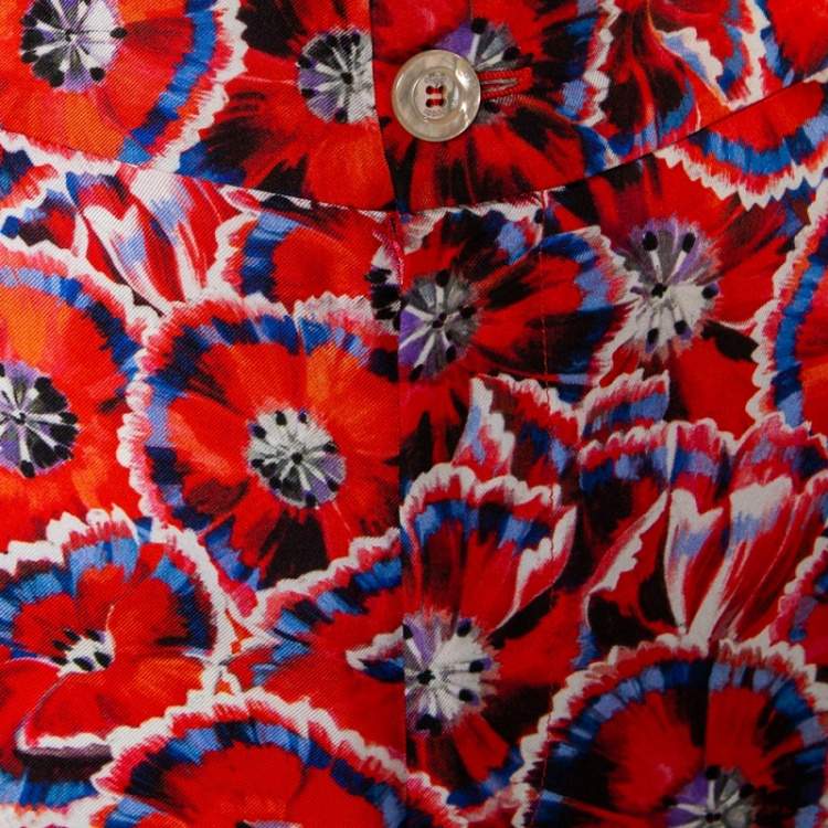 Pre Owned Gucci Red Garden Printed Silk Camisole & Wide Leg Pants Set S