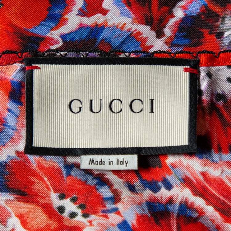 Pre Owned Gucci Red Garden Printed Silk Camisole & Wide Leg Pants Set S