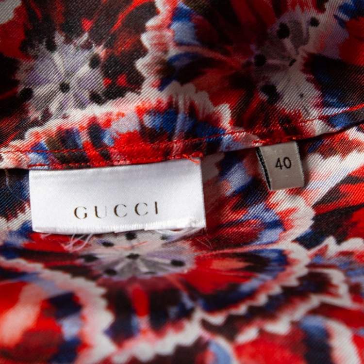 Pre Owned Gucci Red Garden Printed Silk Camisole & Wide Leg Pants Set S