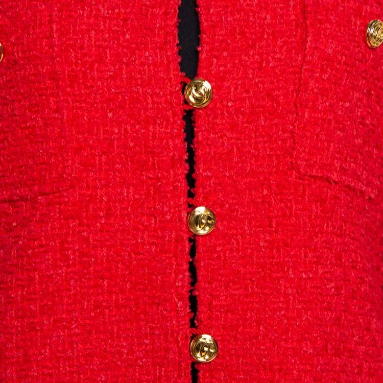 Pre Owned Gucci Red Tweed Button Front Jacket L