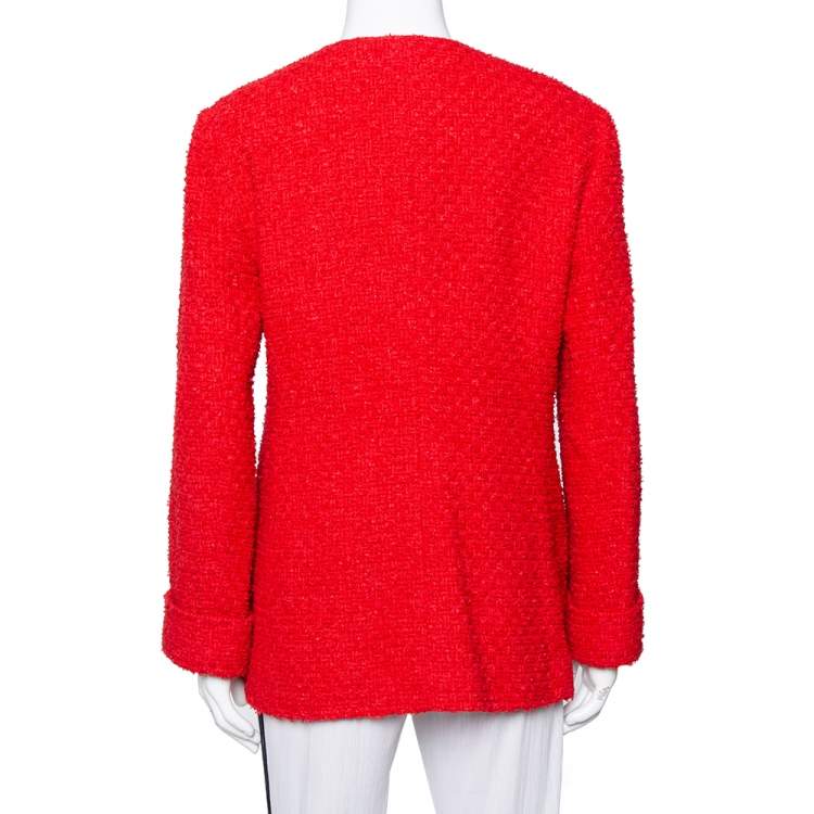 Pre Owned Gucci Red Tweed Button Front Jacket L