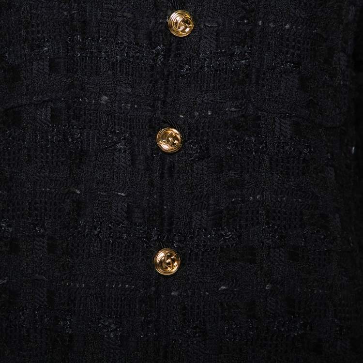 Pre Owned Gucci Black Tweed Button Front Jacket L