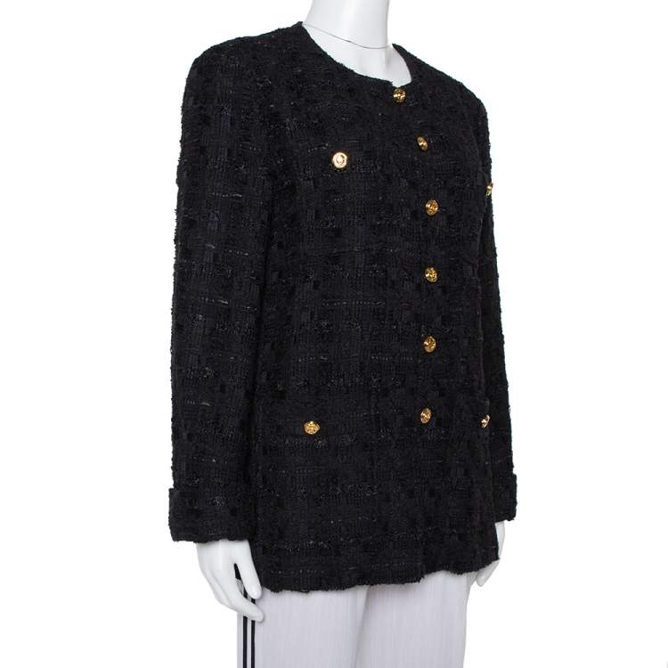 Pre Owned Gucci Black Tweed Button Front Jacket L