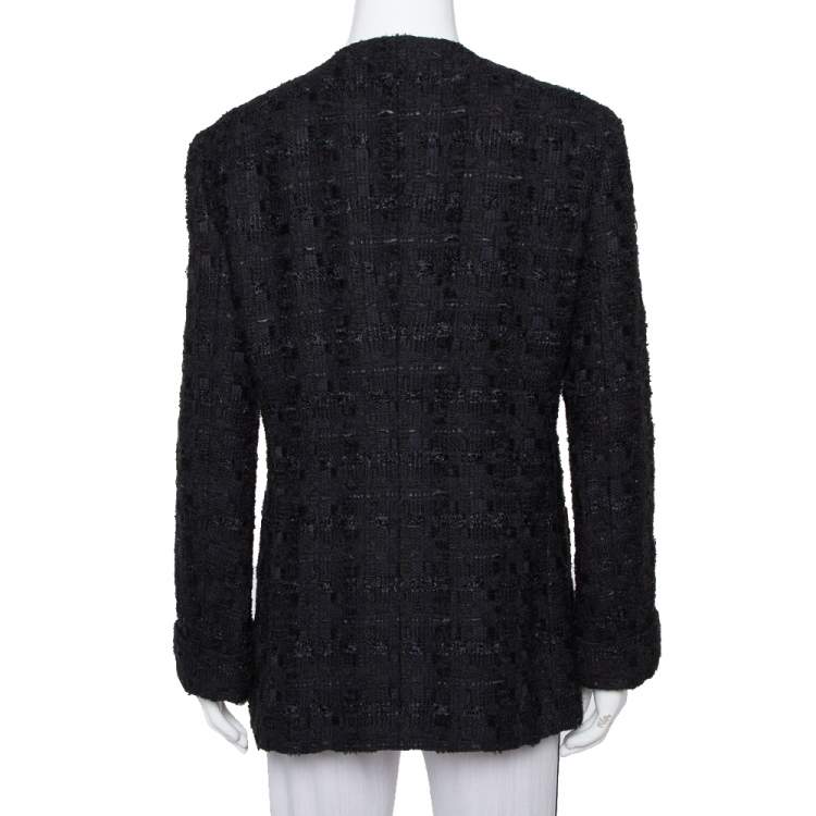 Pre Owned Gucci Black Tweed Button Front Jacket L