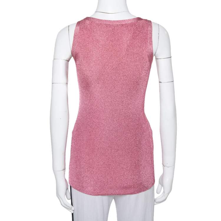 Pre Owned Gucci Pink Lurex Knit Tank Top XXS