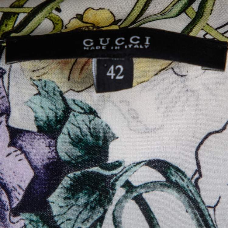 Pre Owned Gucci White Floral Printed Silk Neck Tie Detail Sleeveless Top M