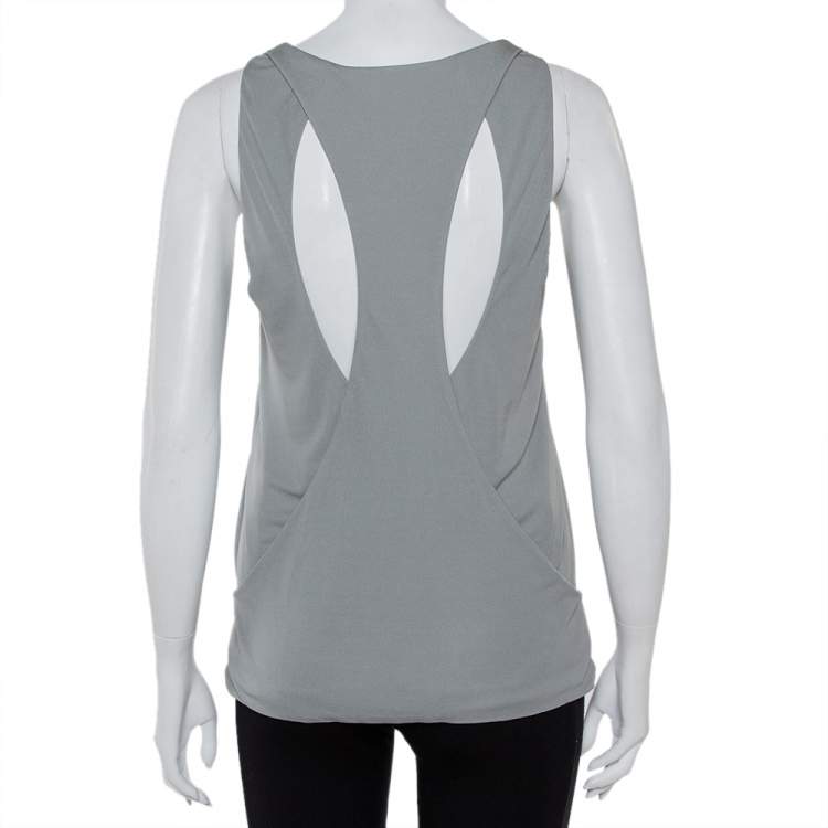Pre Owned Gucci Grey Knit Leather Belt Detail Tank Top M