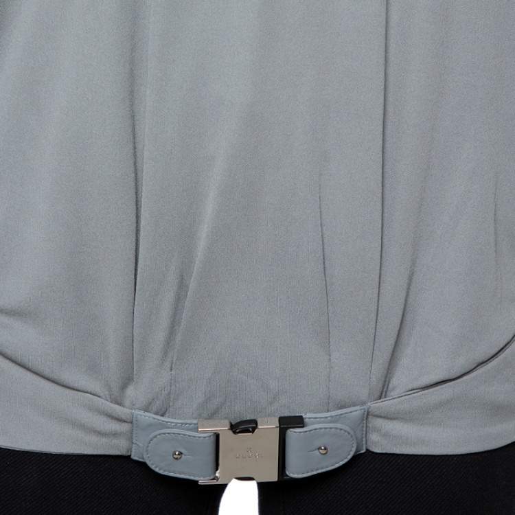 Pre Owned Gucci Grey Knit Leather Belt Detail Tank Top M