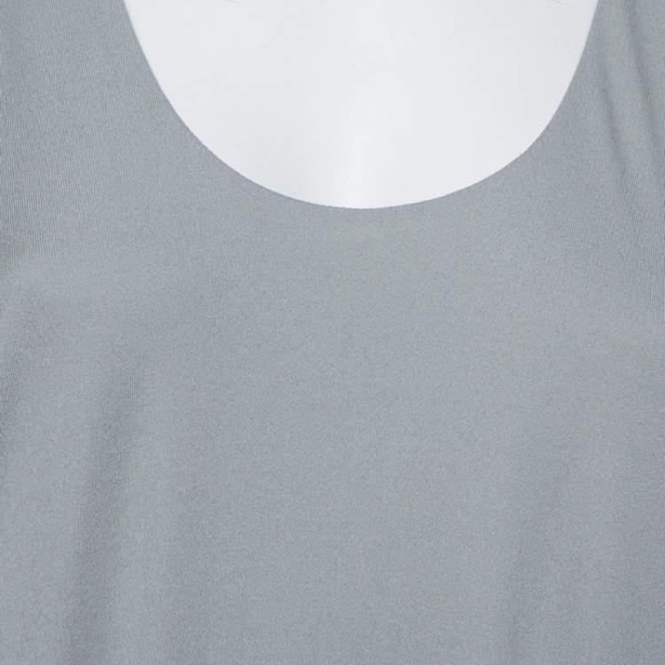 Pre Owned Gucci Grey Knit Leather Belt Detail Tank Top M