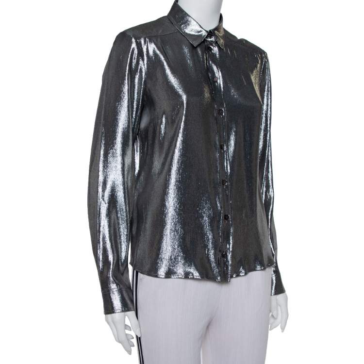 Pre Owned Gucci Metallic Lurex Silk Button Front Shirt M