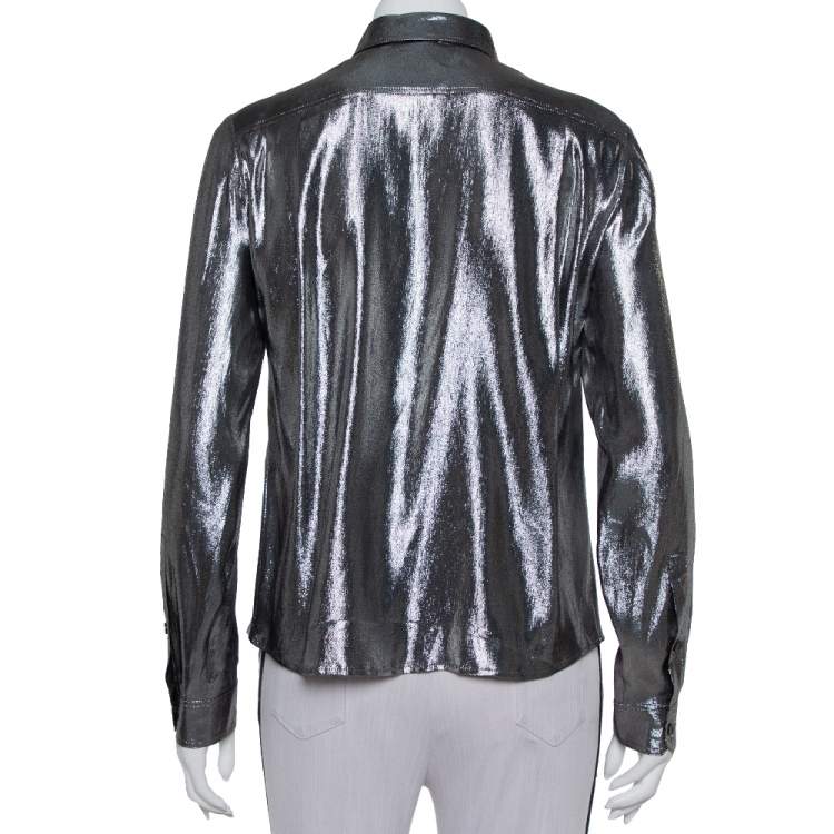 Pre Owned Gucci Metallic Lurex Silk Button Front Shirt M