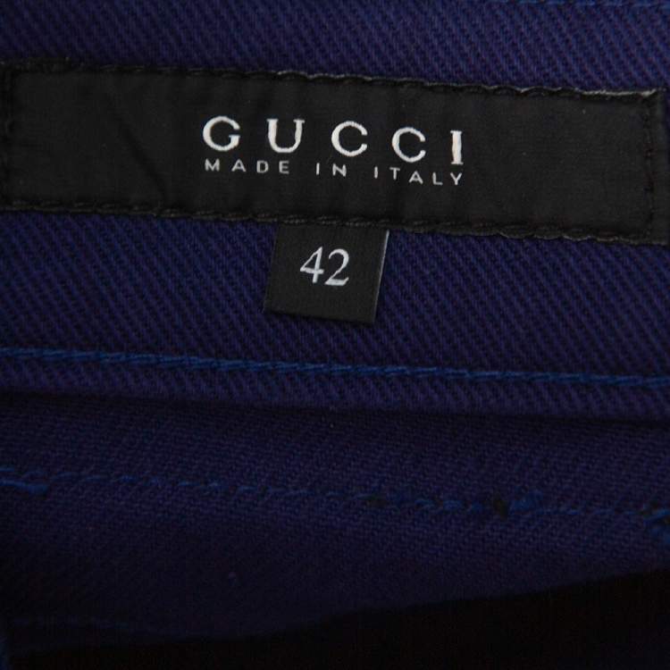 Pre Owned Gucci Navy Blue Denim Paneled Flared Leg Jeans M