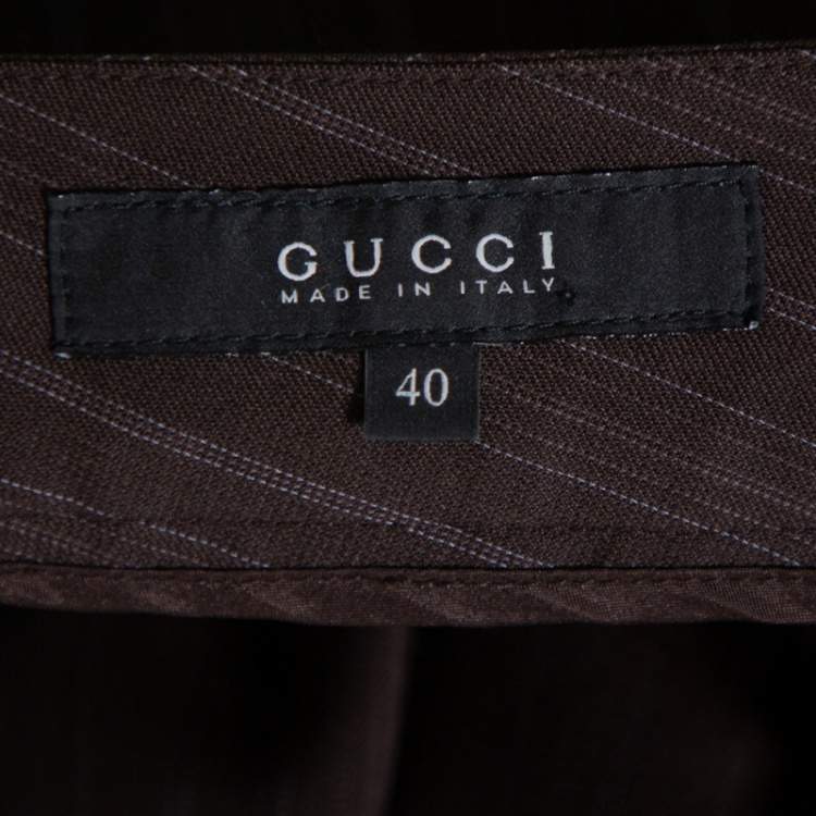 مملوكة مسبقًا Gucci Brown Pinstriped Wool Flared Leg Trousers S