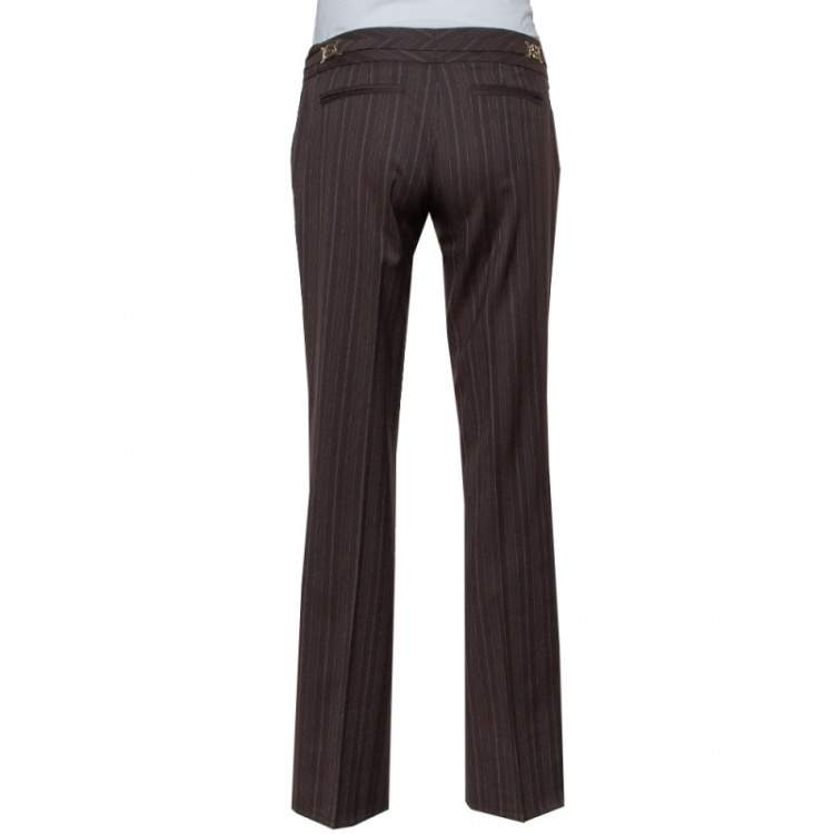 مملوكة مسبقًا Gucci Brown Pinstriped Wool Flared Leg Trousers S
