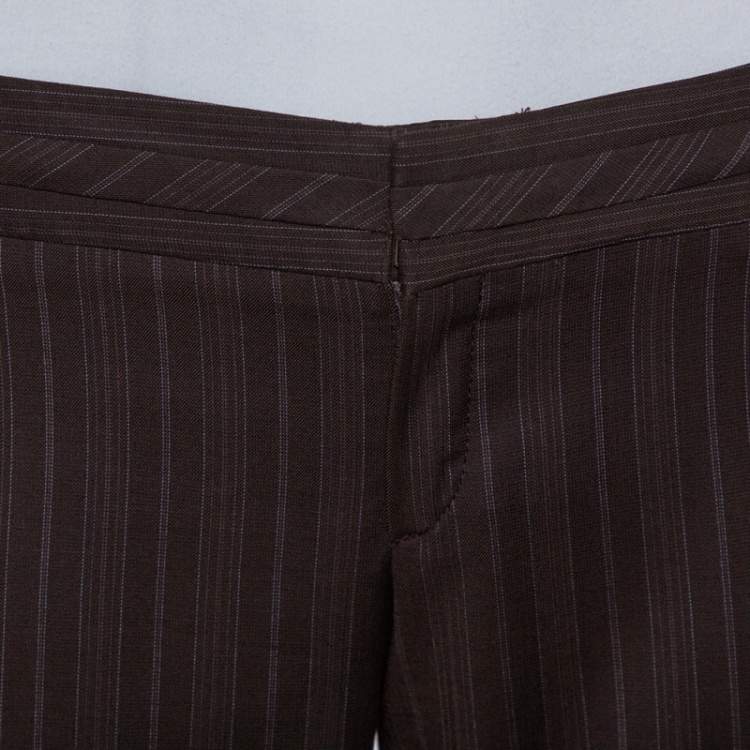 مملوكة مسبقًا Gucci Brown Pinstriped Wool Flared Leg Trousers S