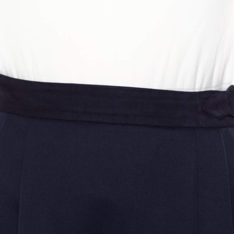 Pre Owned Gucci Vintage Navy Blue Wool Pleated Wrap Detail Knee Length Skirt S