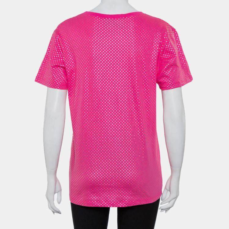 Pre Owned Gucci Fuchsia Star & Guccy Logo Printed Cotton Crewneck T-shirt XS